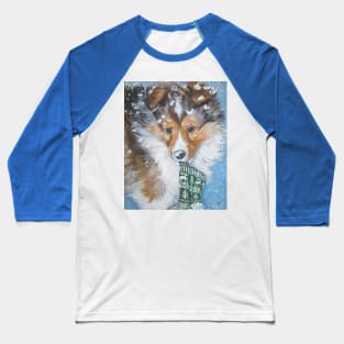 Shetland Sheepdog Christmas Fine Art Painting Baseball T-Shirt